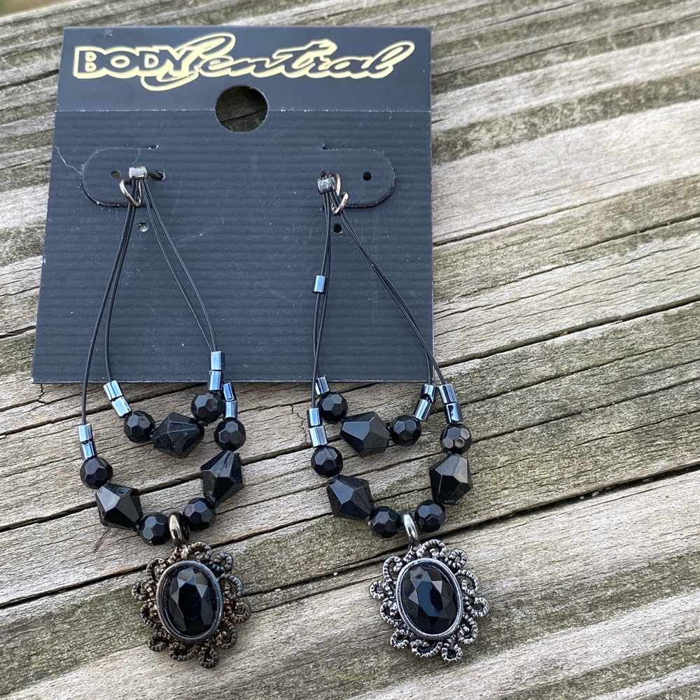 Body Central black beaded drop earrings retro gothic earrings